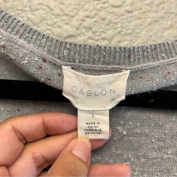 Caslon V-Neck Sweater Size Large Grey White & Purple Speckles Alpaca/Wool Blend - Picture 9 of 16